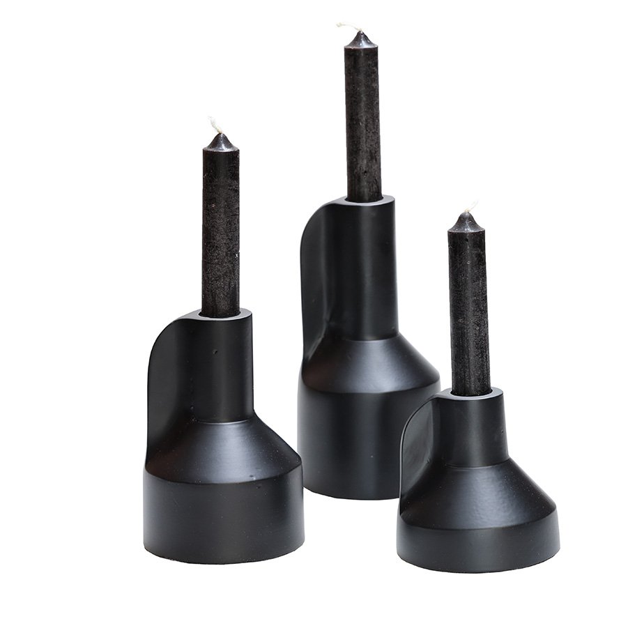 Candle holder - Alota Black Ø9 x H17/13/9 cm - Set of 3