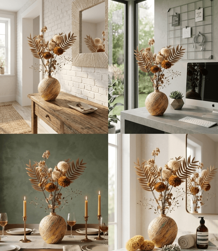 Tara – Premium Zijden Bloemen Boeket met Dahlia's & Palmbladen