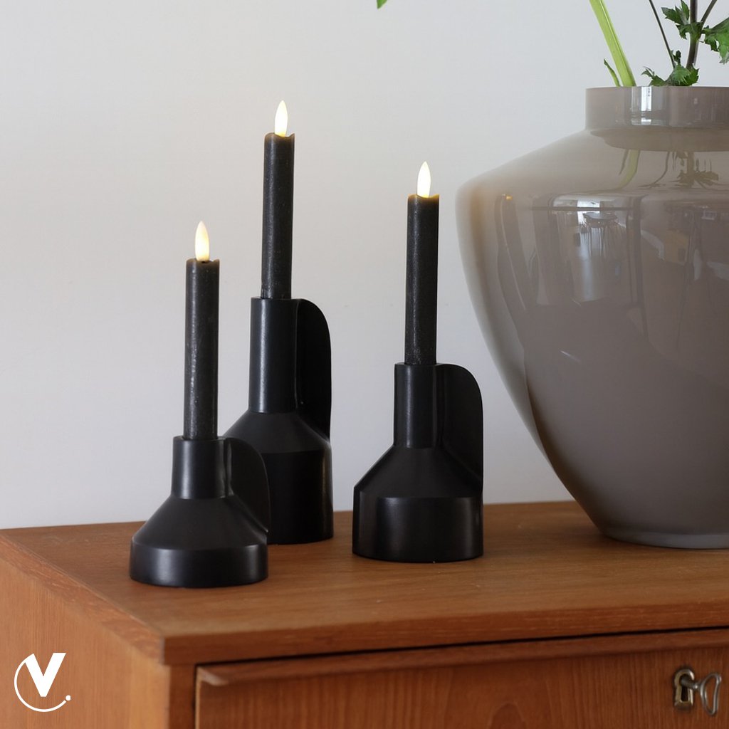 Candle holder - Alota Black Ø9 x H17/13/9 cm - Set of 3