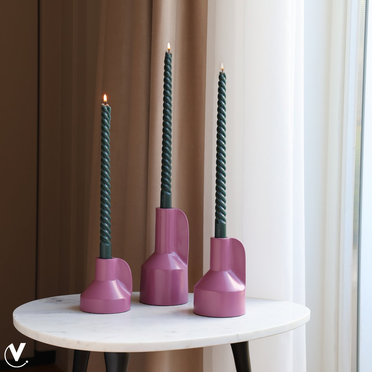 Candle holder- alota mauve Ø9 x h17/13/9 cm - set van 3