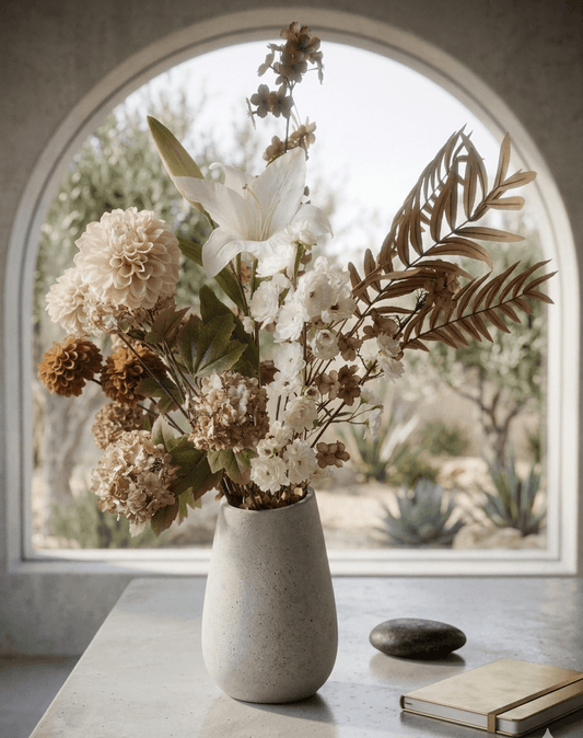 Kaia – Premium Zijden Bloemen Boeket met Witte Lelie & Dahlia's