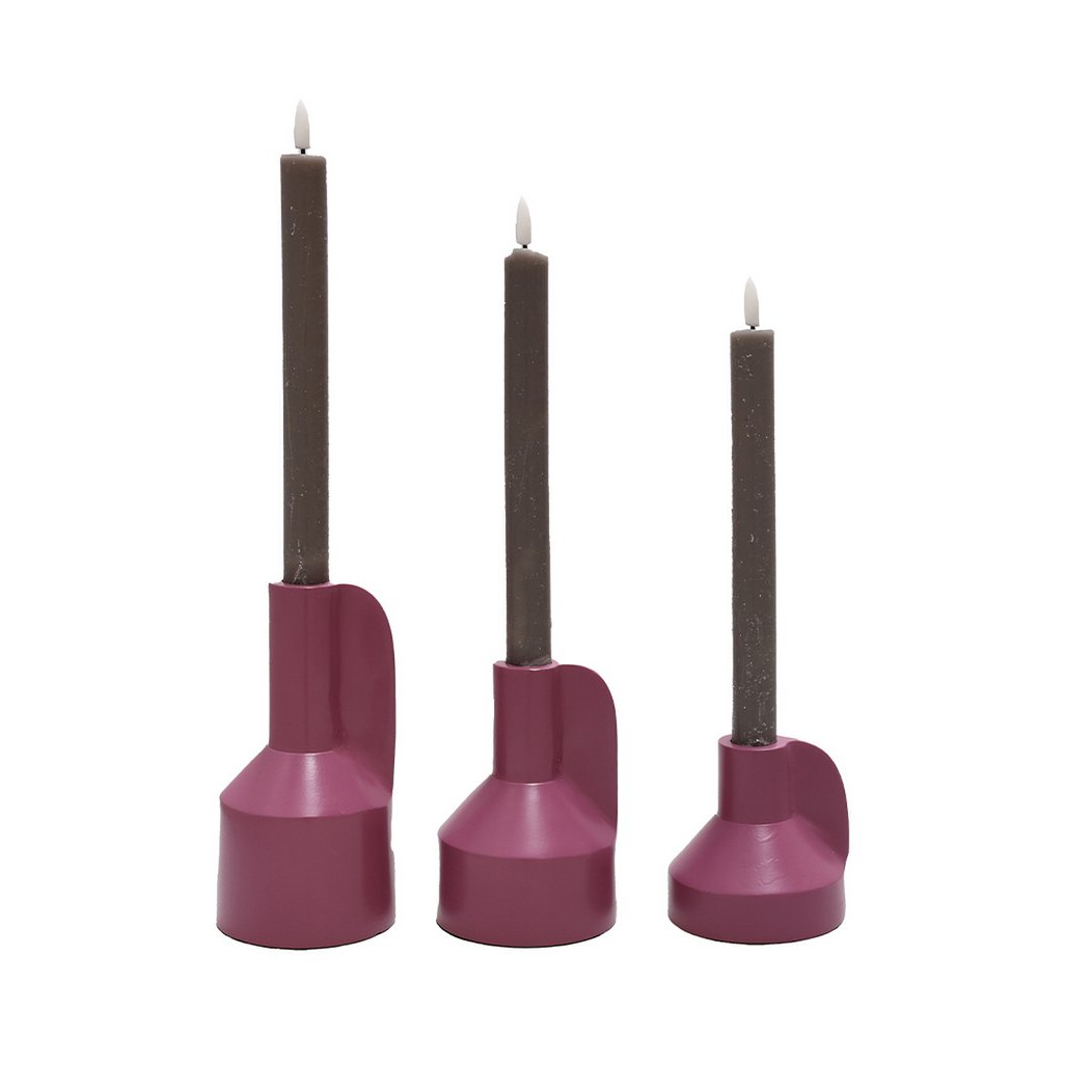 Candle holder- alota mauve Ø9 x h17/13/9 cm - set van 3