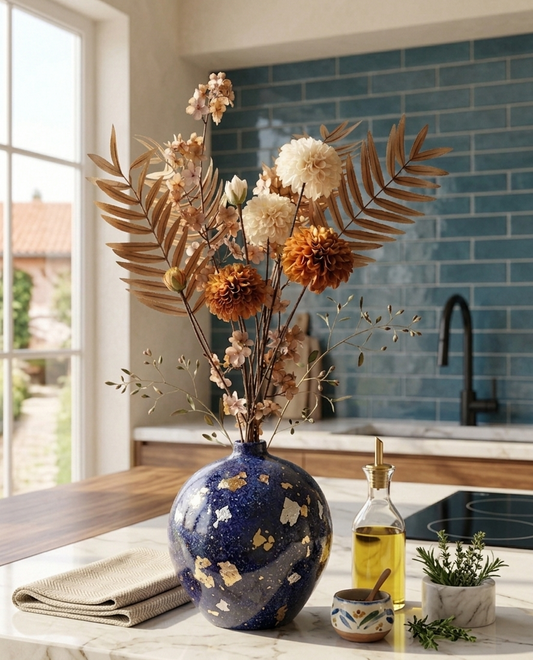 Tara – Premium Zijden Bloemen Boeket met Dahlia's & Palmbladen