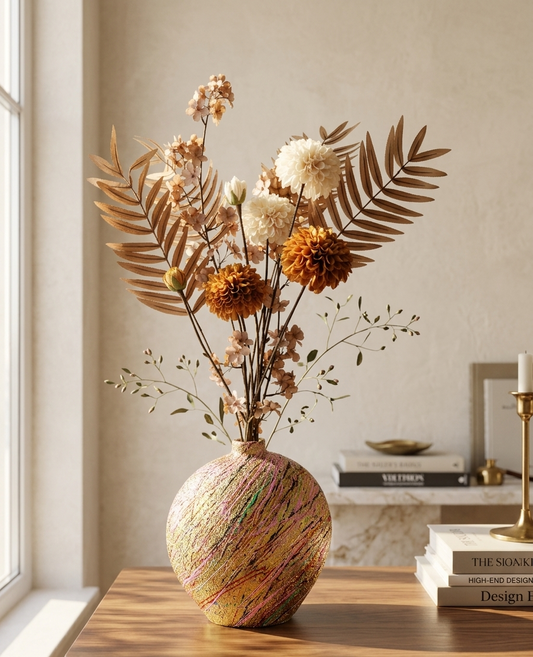 Tara – Premium Zijden Bloemen Boeket met Dahlia's & Palmbladen